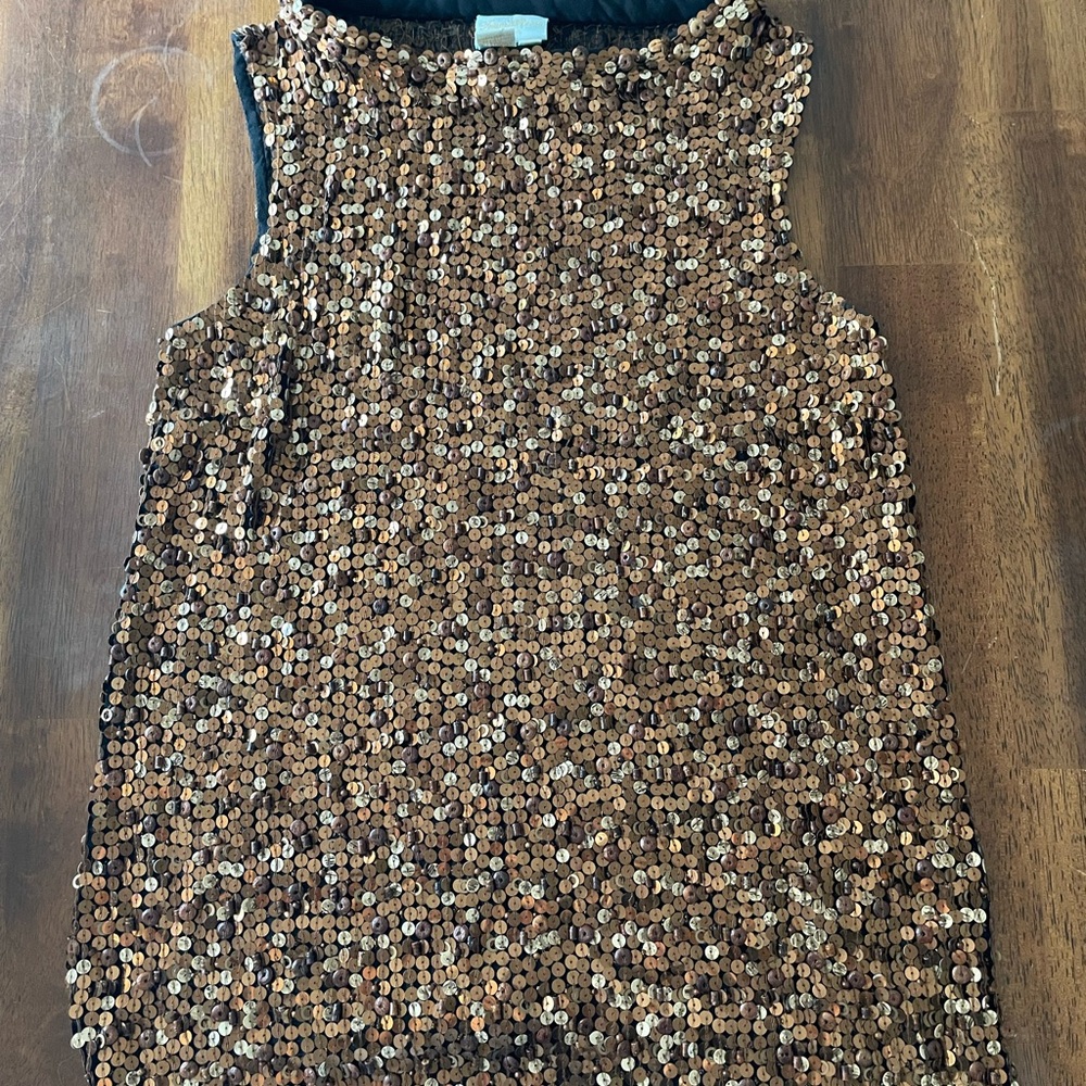 Sequin Y2K Tank Top in Metallic Bronze